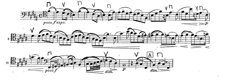 I have attended, there was always at least one excerpt such as a slow movement form a Brahms symphony that was examined to test vibrato. Example 70: Brahms Symphony No.