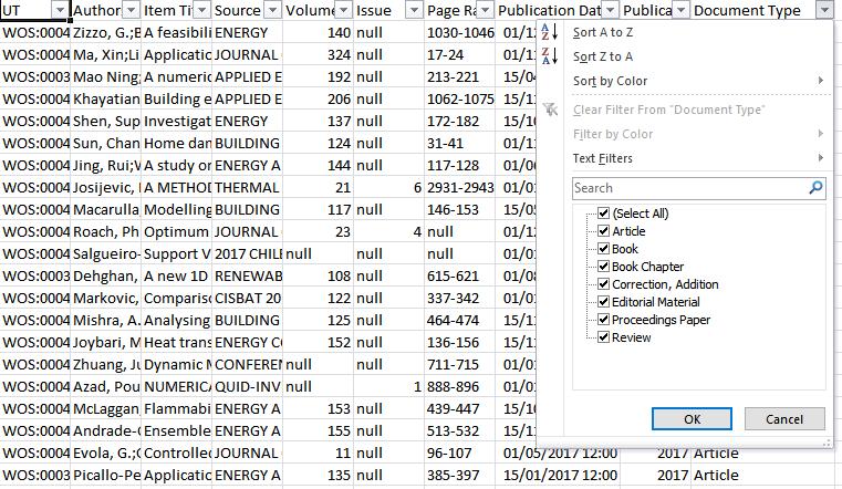34 Data Transparency When exporting the Citations data you can see all Cited Document Types.