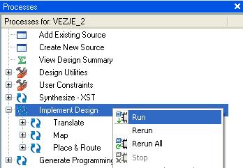 Postopek (Processes) izberemo Izvedba načrta (Implement Design), kliknemo desno na miški in izberemo Teči (Run) (slika 3.23). Slika 3.