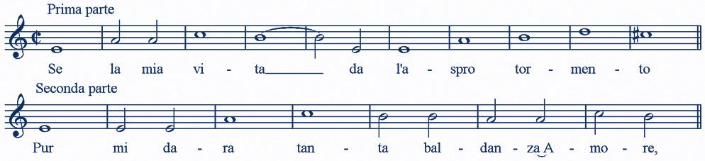MUZIKOLOŠKI ZBORNIK MUSICOLOGICAL ANNUAL XLIII/2 na formalnome početku drugoga dijela soneta, u stihu 9,»pur«nagovještena je realizacija modalnoga značenja koje je sadržano u početnoj riječi:»se«.