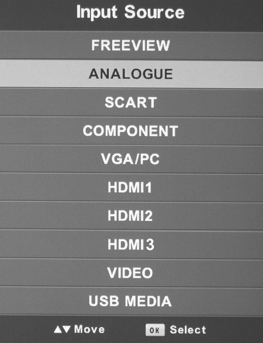 TV BUTTONS & SOURCE MENU TV Buttons and Source Menu 1 2 3 4 5 6 7 Volume up and menu right Volume down and menu left Programme/Channel up and menu up Programme/Channel down and menu down Displays