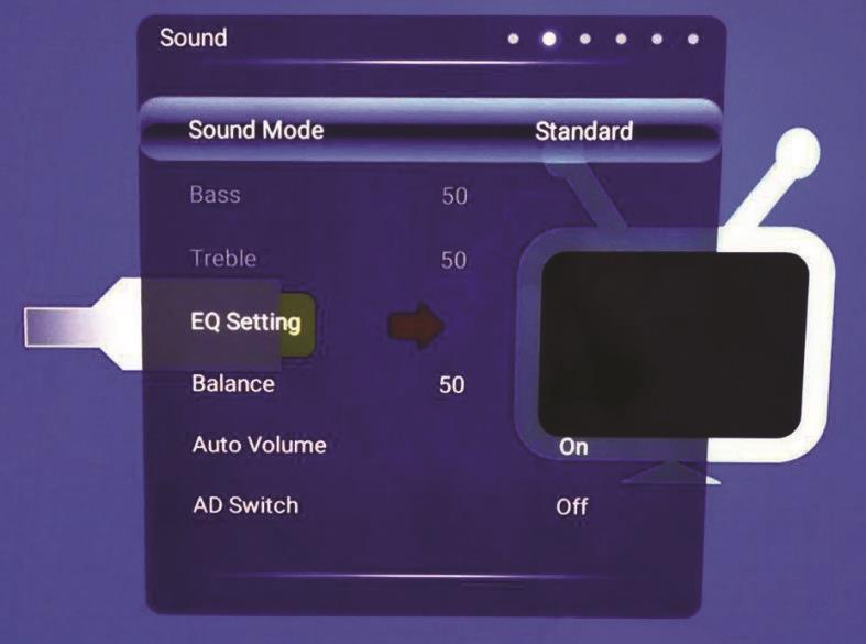 Adjust the balance of the output between the left and right speakers. Turn the auto volume control On / Off.