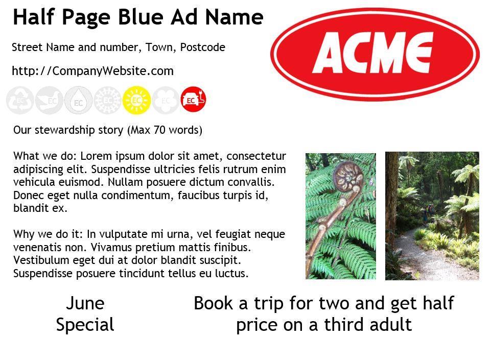 Blue Ad Half Page 209 x 146 mm $500