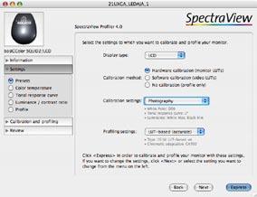For an easy and quick setup of SpectraView Profiler parameters, click on <Settings> in the control panel. In the main area a list of options will show up.