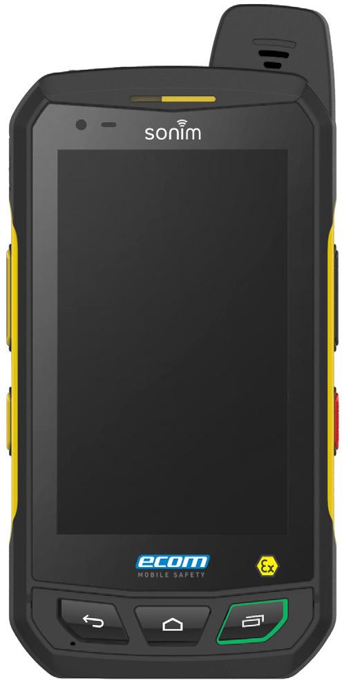 Telefonul ECOM SMART-EX 201 LED de notificare Slot pentru cartela SIM Senzor de proximitate Port căşti Difuzor Telefonul ECOM SMART-EX 201 Cameră frontală Tastă de Blocare/Pornire PTT Cameră Tasta