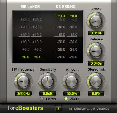 15 TB DeEsser v3 15.1 Introduction TB DeEsser removes or reduces excess sibilance in vocals (such as sss and tth ) without adversely affecting the low-frequency (voiced) parts of the signals.
