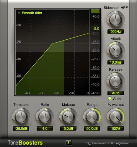 16 TB Compressor v3 16.1 Introduction TB Compressor is a versatile dynamic range compressor plugin that is suitable for virtually all audio content.
