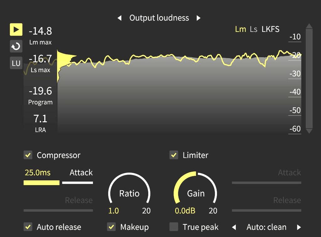 21.5 Output loudness meter Barricade 4 supports an integrated ITU and EBU compliant loudness meter. 21.5.1 Supported loudness metrics The output loudness meter shows ITU and EBU compliant loudness