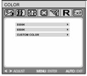 Color (Ill.: OSD menu image control) This menu lets you select a preset color temperature (9300K, 6500K).