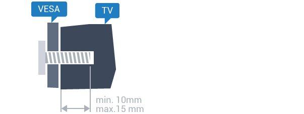 Kovinske vijake za namestitev televizorja na nosilec, ki je skladen s standardom VESA, morate priviti približno 10 mm globoko v navoje televizorja. 2 Nastavitev Pozor 2.