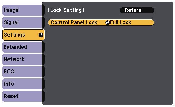 You see confirmtion prompt. Select Yes nd press [Enter]. The control pnel buttons re locked using the setting you chose. g Relted Links "Unlocking the Projector's Buttons" p.