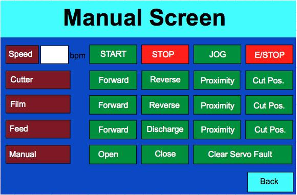 Manual Screen Display/Set Button Speed Set the speed at which the bags are being filled per minute Push Button Start Start the Production of bags at Set Speed Push Button Stop Stop the Production of
