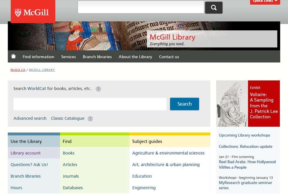 McGill Library catalogue www.mcgill.