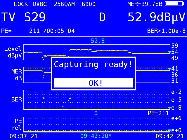 Data that was recorded up until this point remains saved on the graphics screen. If the instrument reaches the end of the recording process normally, i.e., without being interrupted, a beep sounds and the screen like in the next message.