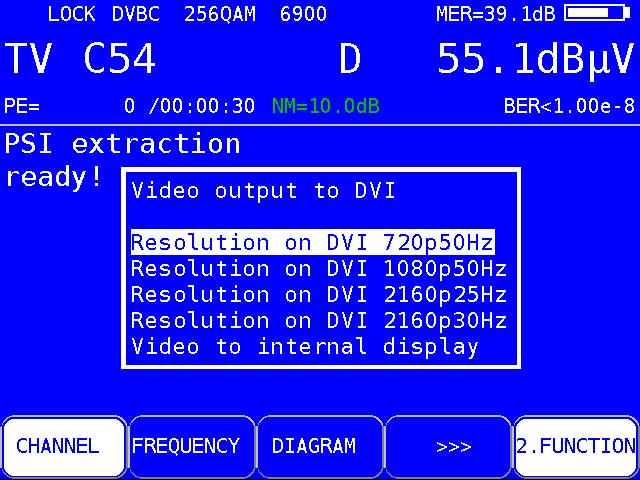 142 Chapter 21 - DVI Output Adjusting the picture of HEVC and AVS+ programs to the display of the instrument is done by downscaling first.