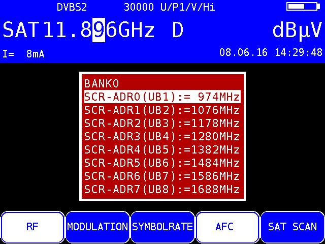 Chapter 6 - SAT Measuring Range 41 6.4.4.1 Activation and configuration The Key LNB -> DiSEqC -> UNIC activates the UNICABLE control.