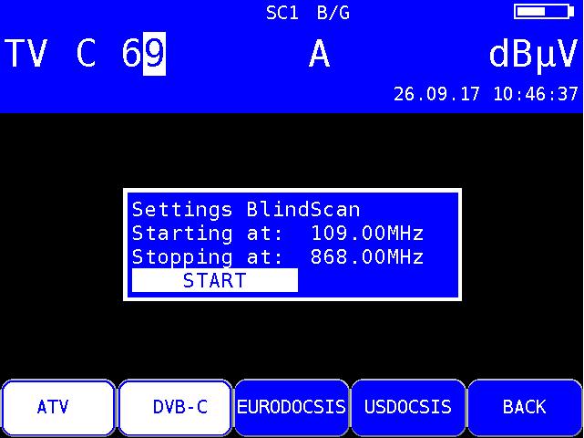 80 Chapter 7 - TV Measuring Range 7.5 Blind Scan This function can be used to determine the channel configuration in an unknown cable network.