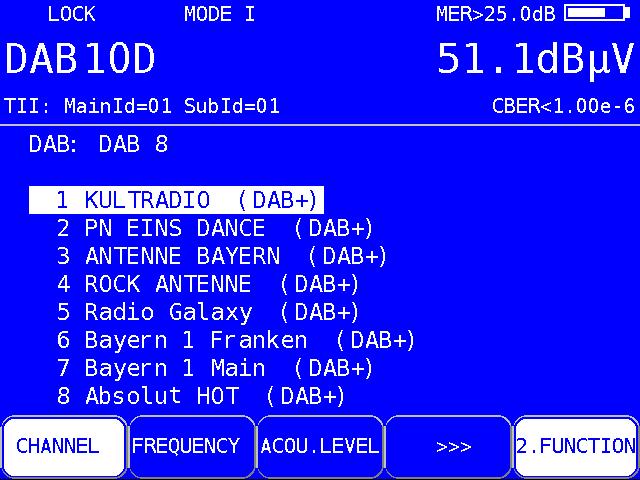 90 Chapter 10 - DAB Measuring Range 10.4 DAB parameters As soon as the receiver has completed the synchronization process, several parameters are shown on the display.