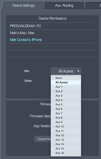 3 Networking the RML-series Mixer 3.9 Setting Permissions 5. Click/tap in the Mix field and choose from the drop-down menu what you want the ios device to control.