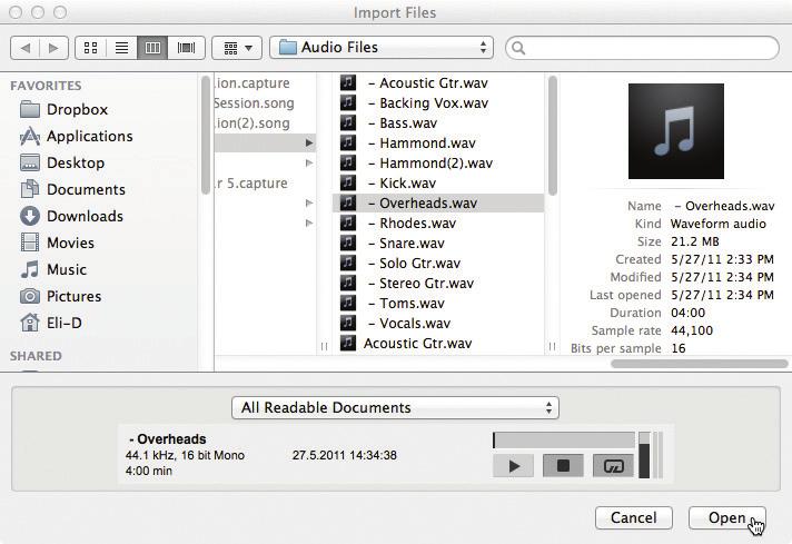 7 Capture 7.7 Importing and Exporting Audio Files 7.7 Importing and Exporting Audio Files 7.7.1 Importing Audio Files into Capture It is possible to import WAV and AIFF audio files into your Session.