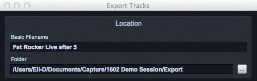 7 Capture 7.7 Importing and Exporting Audio Files 7.7.2 Export Audio Files To export audio from your Session in Capture 2, navigate to Session/Export Tracks, or press [Ctrl]/[Cmd]+E on the keyboard to open the Export to Tracks menu.
