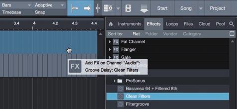 The Browse button opens the browser, which displays all of the available virtual instruments, plug-in effects, audio files, and MIDI files, as well as the pool of audio files loaded into the current