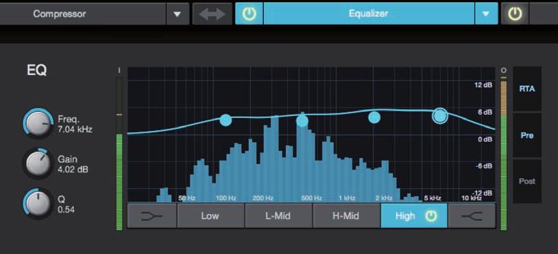 5 UC Surface Mix Control Software 5.2 Fat Channel Controls 5.2.5 Equalizer To view the controls for the parametric EQ, click on the Equalizer tab. 1 2 3 4 5 6 7 15 14 13 12 11 8 9 10 1.