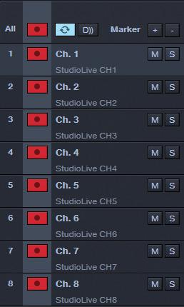 7 Capture 7.3 The Session Page It is possible to process each StudioLive mixer input channel with the Fat Channel before the input signal is routed to Capture.