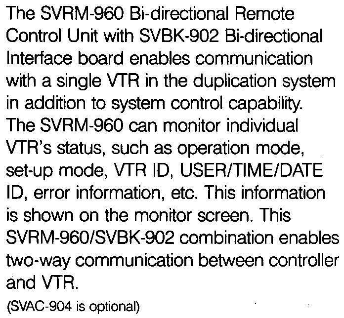 The SVRM-901 controls the entire duplication system.