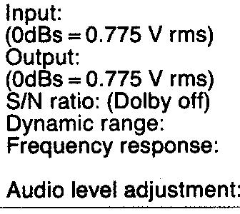 Frequency response: Audio level adjustment: Front