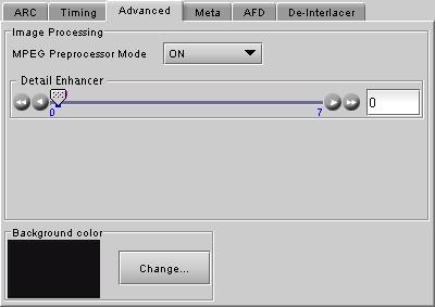 When MPEG preprocessor is activated ( ON ), the adaptive detail enhancer will use a psycho-visual model to increase the level of details and the sharpness of edges without adding high frequency