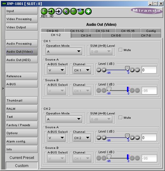 Dolby-E Alignment: When Dolby-E audio is present, this panel will display the offset/delay between the Dolby-E and the video output of the card.