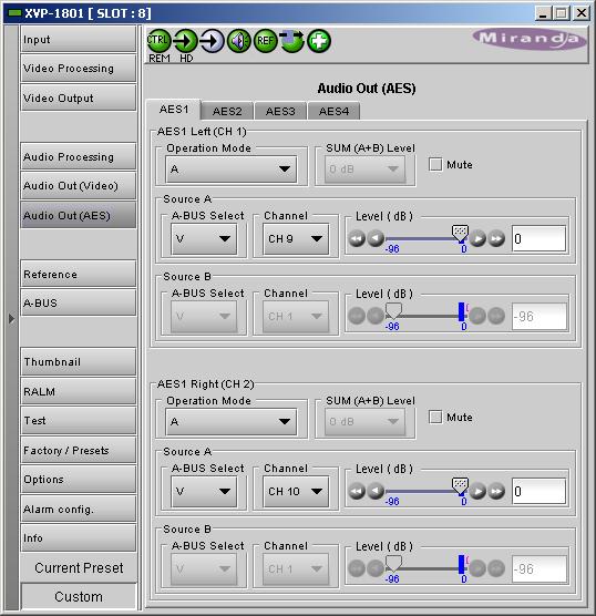 3.5.7 The Audio Out (AES) group This group provides additional audio processing for the 4 discrete AES outputs.
