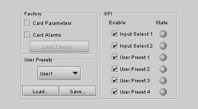 The name of the currently-selected User Preset is shown on the name bar. Click Load to load the contents of the selected User Preset into the XVP-1801.