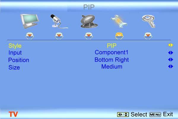 4.18.1 Picture-In-Picture (PIP) Mode Your TV features PIP mode so you can watch two pictures at the same time. When PIP is turned on, you can display two pictures at one time.
