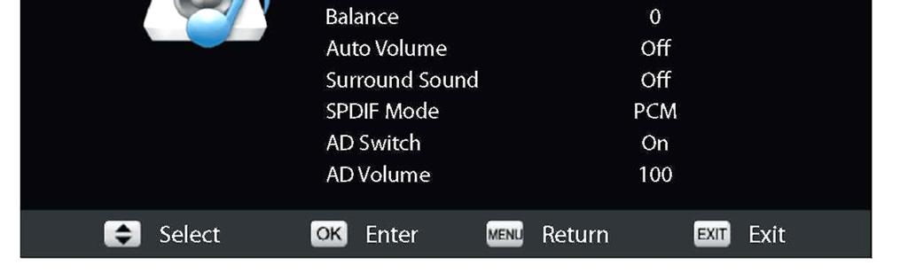 5KHz/10KHz and then press OK button to enter the submenu. Balance To adjust the Right/Left balance press OK button firstly.