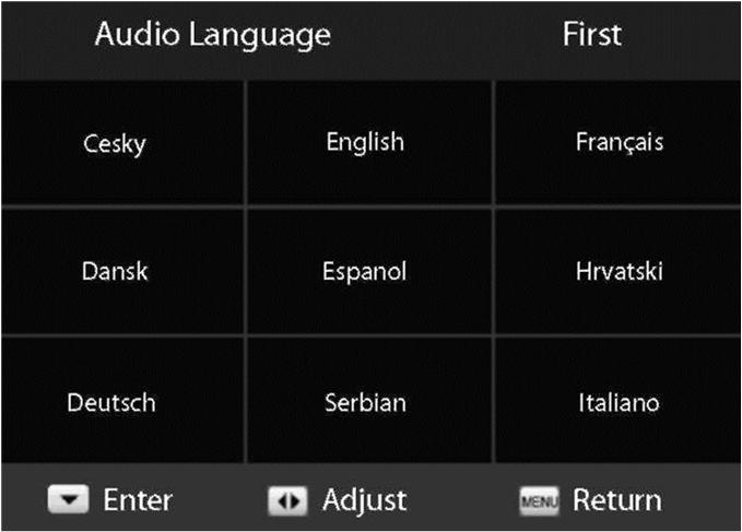 HR VIVAX OSD Language (OSD Jezik) Odaberite opciju OSD Jezik jezik koristeći te pritisnite OK. Odaberite željeni jezik pomoću ili tipki te pritisnite OK.