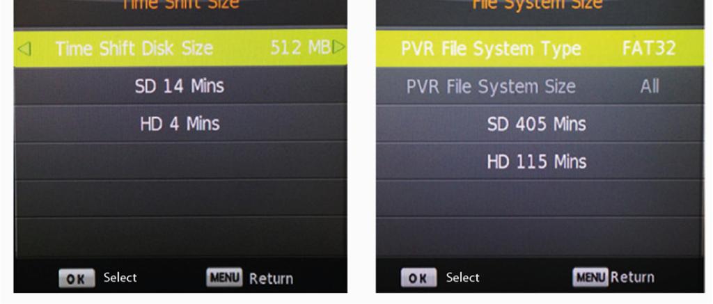 VIVAX HR PVR File System (PVR Sustav datoteka) Odaberite opciju PVR File System (PVR sustav datoteka) za ugađanje memorije i parametara vezanih uz snimanje na vanjsku memoriju.