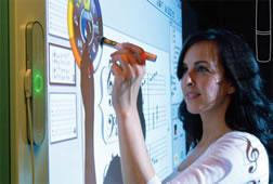 Using special interactive pens Special pen Display of info Tracking bar Touch Screen Generally, the whiteboard and the touch screen do not