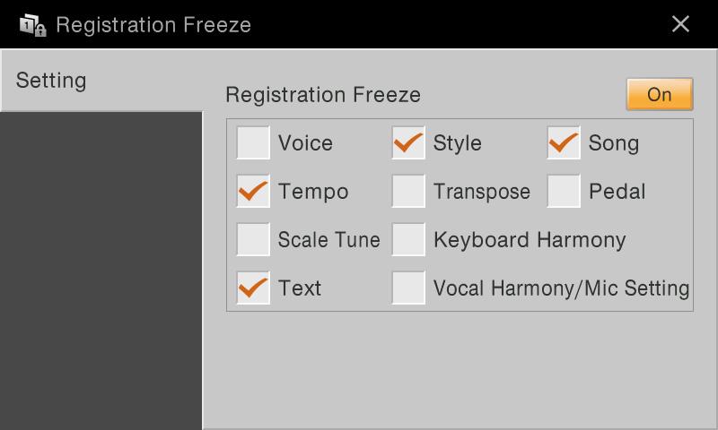 Disabling Recall of Specific Items (Freeze) Registration Memory lets you recall all the panel setups you made with a single button press.