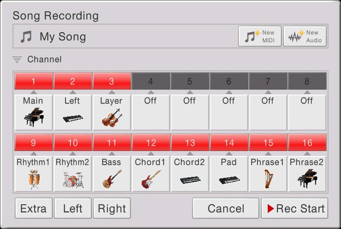 Song Settings Related to Playback/Recording Mode Rec Start Determines the Punch In timing.