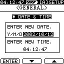 Date and Time This selection sets the date and time. Press the the date and time screen. key to enter Do the following to enter the date and time: 1. Press the key to perform alphanumeric entries.