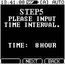 If you wish the Auto test program to perform its test sequence in programmed time intervals, press the key to setup the 24 HR measurement routine. The Auto test screen for STEP 5 appears.