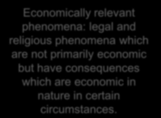 Weber made three types of economic phenomena: Economic phenomena: institutions deliberately created