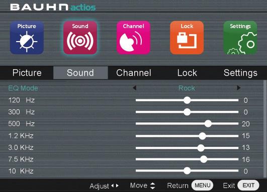 NOTE: When the Treble or Bass values are changed, sound mode will automatically switch to Personal.