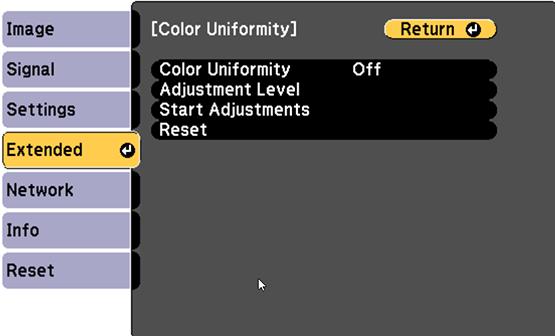 Select On as the Color Uniformity setting and press Enter ( ), then press Esc. 5.