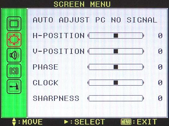 PC Menu Operations (15 Only) 1. PICTURE MENU Contrast (0~100) Adjust contrast by using right/left keys. Bright (0~100) Adjust bright by using right/left keys.