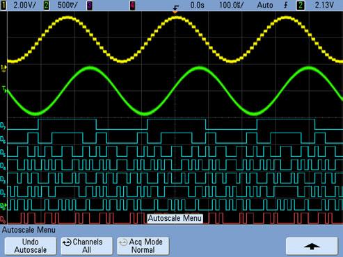 Agilent InfiniiVision 7000 Series Oscilloscopes Evaluation Kit Guide 5 Viewing Multiple Signals in an MCU-based Design with an MSO In mixed analog and digital designs, it is often important to view