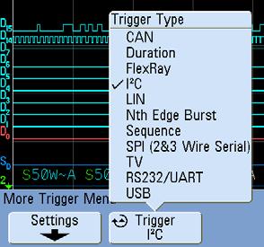 Synchronizing on and Verifying I 2 C Serial Bus Communication 6 11 To trigger on the ASCII A character, first press the [More] key in trigger section on the front panel to access the