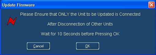 If more than one unit is connected via USB when the Update is about to be performed, a screen will prompt you to disconnect the other units.
